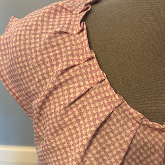 Lavender and White Gingham Check Top with Pleated Neck and Tie Back - Picture 3 of 13